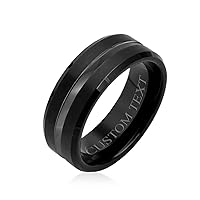 Personalize Simple Wide Black Grey Center Stripe Silver-Tone Matte Couples Titanium Wedding Band Ring Comfort Fit 8MM