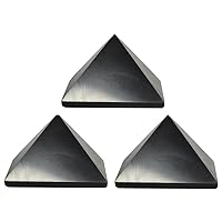 Authentic Shungite Pyramid Real Shungite Stones Shungite Crystal Pyramid Home Protection Room Decor Office Decor Authentic Crystals Black Pyramid 3 Pack (Polished, 70 mm / 2.75