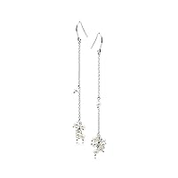 Seed pearl earrings-Long chain June birthstone-Handmade grape earrings-Dangling simple silver everyday hook earrings