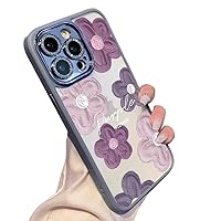 BaraSh Purple Oil Painting Flower Phone Case with Painted Pattern, Comes with Glitter Lens Film, Full Cover Case for iPhone 15 14 13 12 11 Pro Max Plus Phone Case (Blue,iPhone 15 Plus)