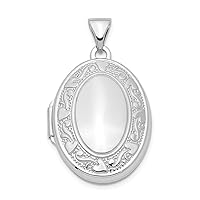 925 Sterling Silver Engravable Rhodium Plated 21mm Love Heart Border Oval Photo Locket Pendant Necklace Jewelry for Women