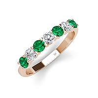 Round Emerald Lab Grown Diamond 1 ctw 7 Stone Women Wedding Band Stackable 14K Gold
