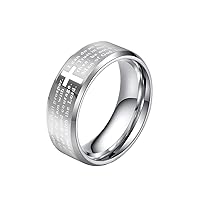 Unisex Tungsten Steel 8MM Simple Cross Scriptures Signet Knight Ring High Polished Beveled Edge