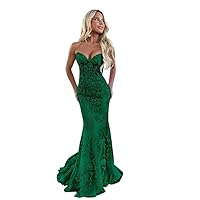 Strapless Tulle Prom Dresses 2024 - Lace Applique Mermaid Sweetheart Evening Party Dresses Long
