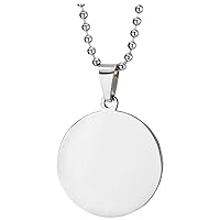 COOLSTEELANDBEYOND Mens Women Steel Two-sided Mirror Brushed Finishing Circle Medal Pendant Necklace 23.6 in Ball Chain