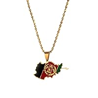 Afghanistan Map With Flag Pendant Necklaces For Women Men Girls Afghan Maps Jewelry (gold)