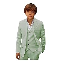 Mi Bo Tong Boys Summer Beach Linen Suit Slim Fit Kids Tuxedos Suit Blazer Vest Pants Boys Formal Suit
