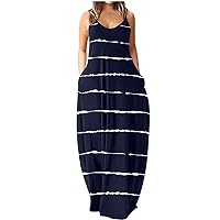 Sleeveless Fashion Casual Sling Striped Print Dress Pocket Loose Women's Summer Women's Dress