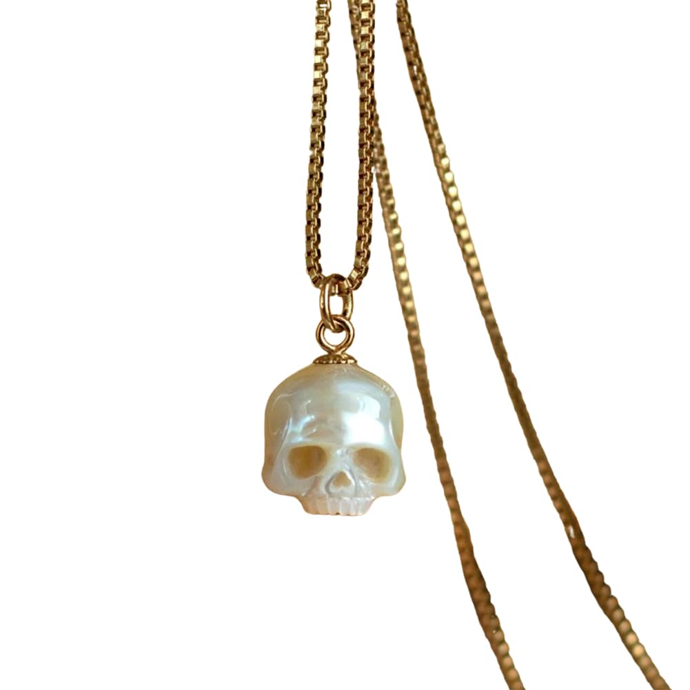 Pearl Skull Necklace Skull Pendant Punk Necklace Gift for Her Him Skull Jewelry Gothic Necklace Gold Chain Silver Skull Pendant