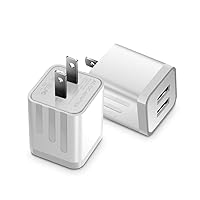 USB Wall Charger, Loxdn 2-Pack Dual Port USB Wall Plug Charging Block Adapter Charge Cube Brick Box Compatible with iPad/iPhone/iPod, Samsung, LG, Moto, Android Phone (White)