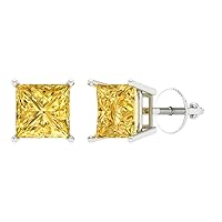 2.9ct Princess Cut Solitaire Natural Yellow Citrine Unisex Stud Earrings 14k White Gold Screw Back conflict free Jewelry