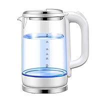 Kettles, 1.8L Glass Kettles for Boiliwater,1800W Water Kettle with Illuminated Led, Cordless Water Boiler with Stainless Steel Inner Lid Bottom,Fast Boil Auto-Off/White