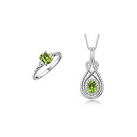 Rylos Matching Love Knot Jewelry Set Sterling Silver Ring & Pendant Necklace. Gemstone & Diamonds, 8X6MM & 7X5MM Birthstone; Sizes 5-10