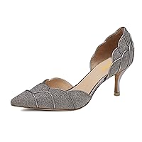 XYD Women's Pumps, Elegant Pointed Toe, D'Orsay Kitten Low Heels, Rhinestone Studs, Slip-On Satin Shoes for Wedding