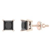 Black Diamond Stud Earrings for Women Men Princess Cut 14K Gold Gift Box Authenticity Cards
