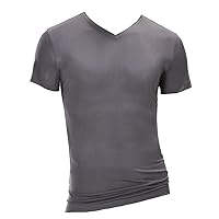 Mens V-neck T Shirt - 100% Silk - Steel Gray