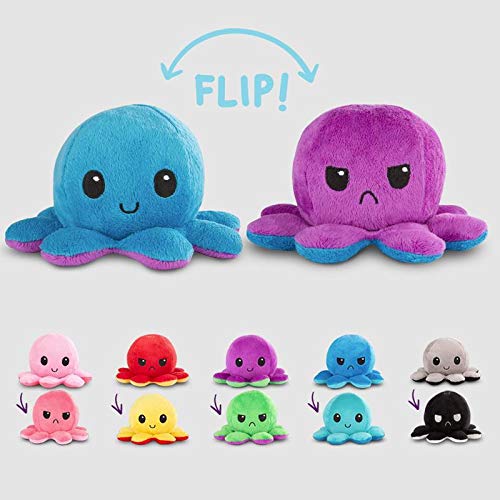 TeeTurtle - The Original Reversible Octopus Plushie - Light Pink + Dark Pink - Cute Sensory Fidget Stuffed Animals That Show Your Mood 4 inch