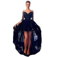 Sequins Spaghetti Strap Gothic Black High Low Lace Wedding Dresses for Bride with Long Train Bridal Ball Gowns