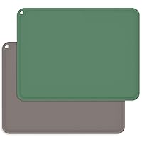 Silicone Kids Placemats, Non-Slip Silicon Placemats for Kids Baby Toddlers Childrens, Portable Baby Placemat for Dining Table, 2Pack (Dark Green&Gray)