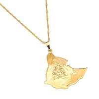 BR Gold Jewelry Original Ethiopian Map Necklace for Women Lion Eritrea Ethiopia Old Map Pendant