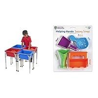 ECR4Kids 4-Station Sand and Water Adjustable Play Table, Sensory Bins, Blue/Red & Learning Resources Helping Hands Sensory Scoops, 4 Pieces, Ages 3+, fine Motor Skills Toys Toddlers bin, Tool Set