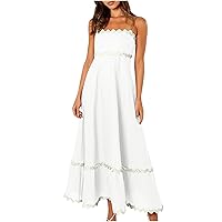 Today's Deals of The Day Womens Spaghetti Strap A Line Midi Dress Casual Summer Swing Sundress Sleeveless Backless Beach Dress Boho Dresses Casual Outfits for Women Gray