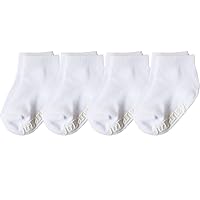 juDanzy 4 Pack White Ankle Socks Kids Ages 0-8 Years (with anti-slip grips) (6-12 Months, White)