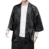 Black White Kimono Jacket Men Thin Summer Chinese Style Dragon Printed Coat Cardigan Outerwear