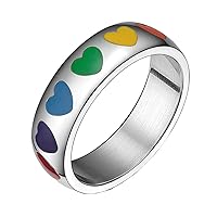 Men's Stainless Steel 6mm Heart Rainbow LGBT Pride Gay Lesbian Ring