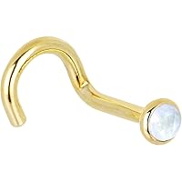 Body Candy Solid 14k Yellow Gold 2mm Rainbow Moonstone Right Nose Stud Screw 18 Gauge 1/4