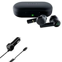 BoxWave Car Charger Compatible with Razer Hammerhead True Wireless - Car Charger Plus, Car Charger Extra USB Port with Integrated Cable - Black