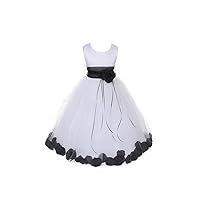 Satin Bodice Communion Flower Girl Pageant Petal Dress: White/Black - 4