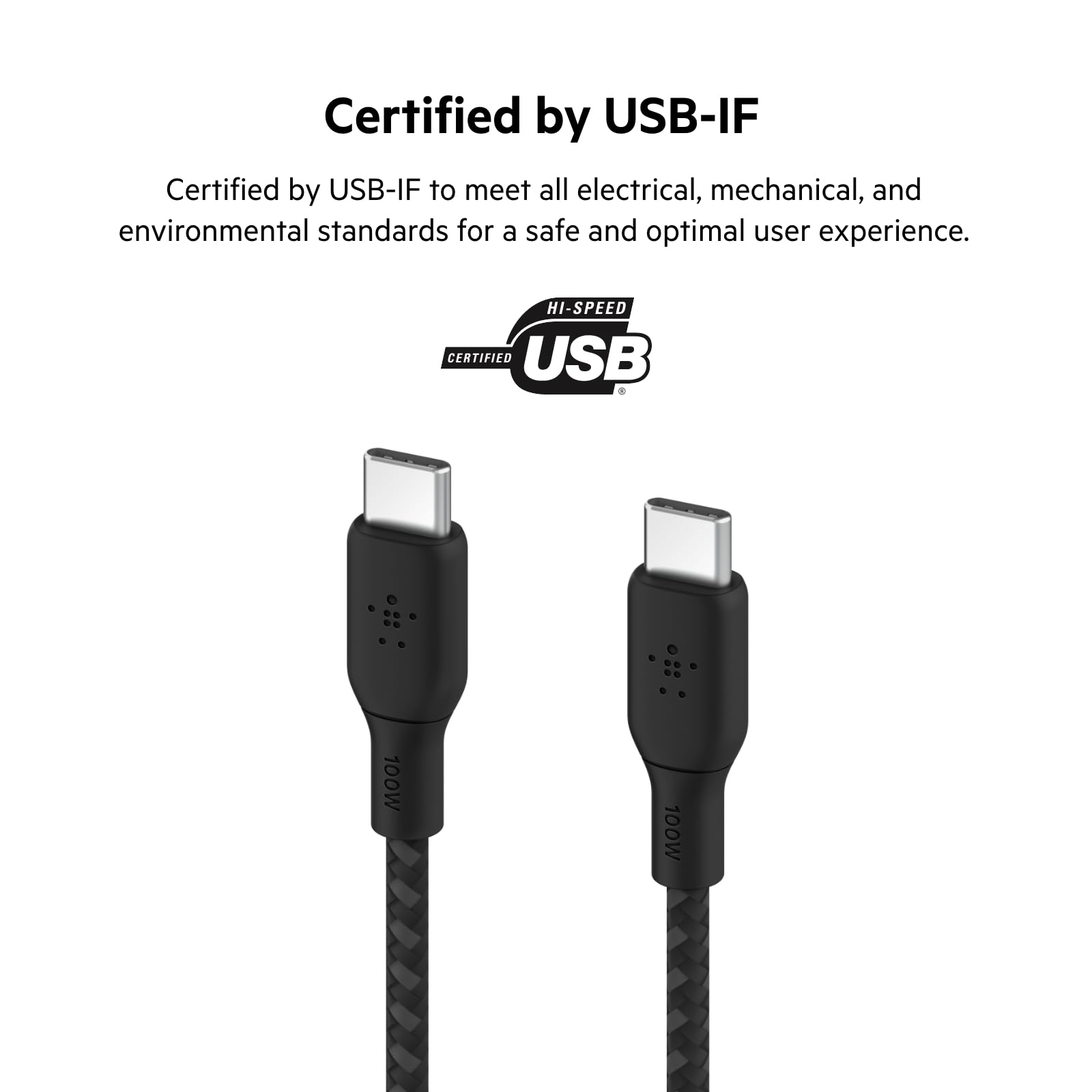 Belkin BoostCharge Braided USB-C to USB-C Power Cable (3M, 10ft), Fast Charging Cable w/ 100W Power Delivery, USB-IF Certified for iPhone 15, MacBook, Chromebook, Samsung Galaxy, & More - Black