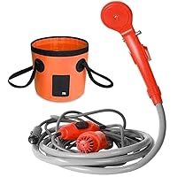 Portable Camping Shower, Outdoor Shower Head, Shower Pump Pumps Water from Bucket, for Hiking, Pet Cleaning and Shower, Car Washing (Orange)
