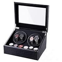 Watch Winder for Automatic Watches, Ultra Quiet Motor for 4 Automatic Watches with 6 Watches Storages, PU Leather Crocodile Styling