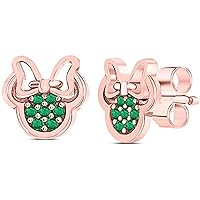 Round Cut Green Emerald Cubic Zirconia 925 Sterling Sliver Fashion With Mini Mouse Stud Earrings For Teen Girls,Girls and Women's Valentine's Day Gift