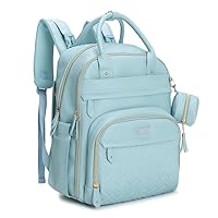 BabbleRoo Leather Diaper Bag Backpack - Baby Essentials Travel Baby Bag, Multi function, Waterproof, with Changing Pad, Stroller Straps & Pacifier Case – Unisex, Powder Blue