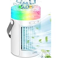 Portable Evaporative Air Cooler Fan, Mini USB Air Cooler Fan & Humidifier 3-in-1 with 3 Adjustable Speeds and 7 Color Lights, Small Portable AC Air Conditioners for Bedrooms, Desks, Offices and Homes