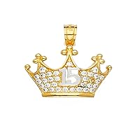 14k Yellow Gold 15 Years CZ Cubic Zirconia Simulated Diamond Crown Pendant Necklace 20x20mm Jewelry Gifts for Women
