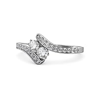 Round Natural Diamond & Lab Grown Diamond 2 Stone with Side Diamonds Bypass Engagement Ring 3/4 ctw 14K Gold