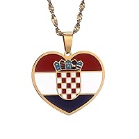 Stainless Steel Croatia Flag Pendant Necklace for Women Men Croatian National Symbol Jewelry
