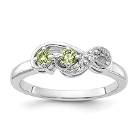 925 Sterling Silver Rhodium Plated Peridot and CZ Cubic Zirconia Simulated Diamond Swirl Ring Measures 1.89mm Wide Jewelry for Women - Ring Size Options: 6 7 8
