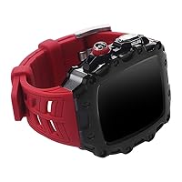 for Apple Watch 44mm 45mm Case with Band Metal Modified Case for iWatch Series 7 45mm 6/5/4/SE 44mm Glass Screen Bumper Cover (Color : Black2 Red, Size : 44mm for 6/5/4/SE)