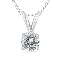 AGS Certified 14K White Gold 1/3 Carat Diamond Solitaire Pendant(H-I Color, SI1-SI2 Clarity)