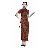 Qipao Women Silk Chinese Printed Cheongsam Wedding Evening Dress 3417