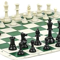 Hudson Street Staunton Tournament Chess Set with Two Extra Queens, Roll-Up Vinyl Chess Board & Canvas Carrying Case Double Or Tripple Weighted 3 3/4 inch King or 4 1/8 inch King.