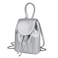Aesthetic Y2K Backpack for Women Men, Cute Shiny PU Daypack Mini Backpack Shoulder Bag Trendy Backpack Bookbag (silver)