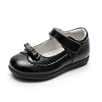 Girls Genuine Leather School Uniform Dress Shoes Bow Black Mary Jane Flats for Toddler/Little Kid/Big Kid