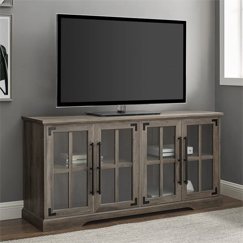 Walker Edison Farmhouse Barn Glass Door Wood Universal TV Stand for TV's up to 64