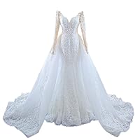 Full Sleeves White Wedding Dress with Train